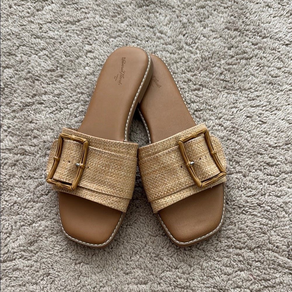 Tan Slide Sandals with Buckle